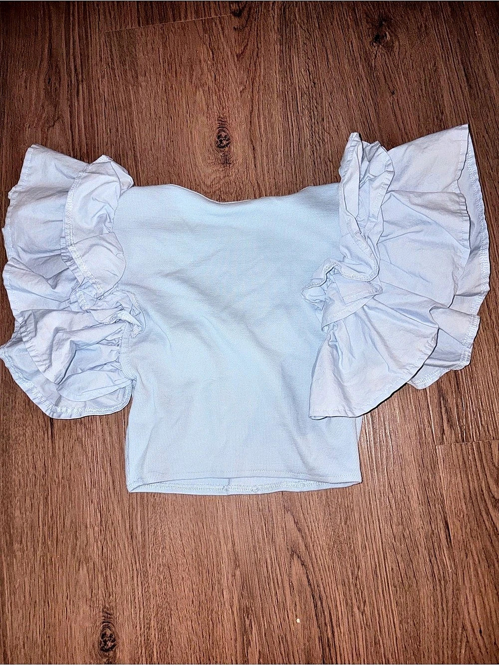 Zara Light Blue Ruffle Sleeve Ribbed Crop Top Size Small - Picture 2 of 3
